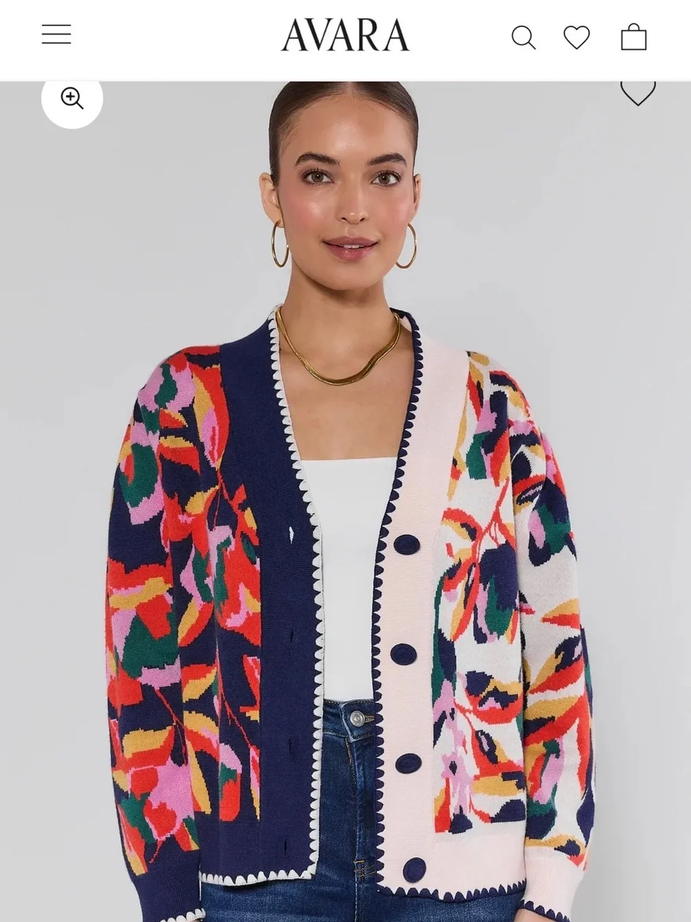 Avara Multicolor Floral Knit Cardigan - Navy & Cream